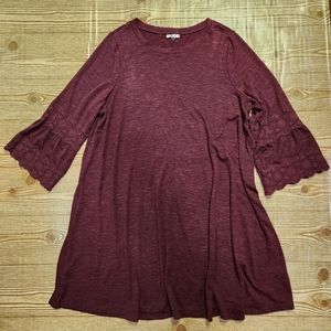 Maurices Cranberry Sweater Dress with 3/4 Bell Sleeve Size 2x